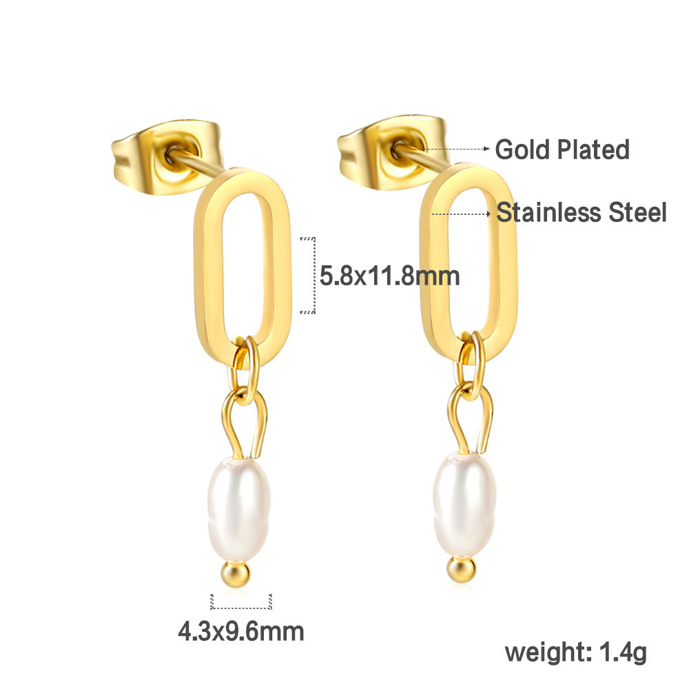 Damen Hängende Ohrringe aus hochwertigem Edelstahl mit goldplattierten Elementen und eleganten Perlenanhängern Shop Nory