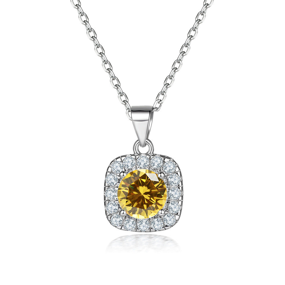 Damen Halskette mit luxuriösem, blauen Kristall und funkelndem Zirkonia-Rahmen Shop Nory