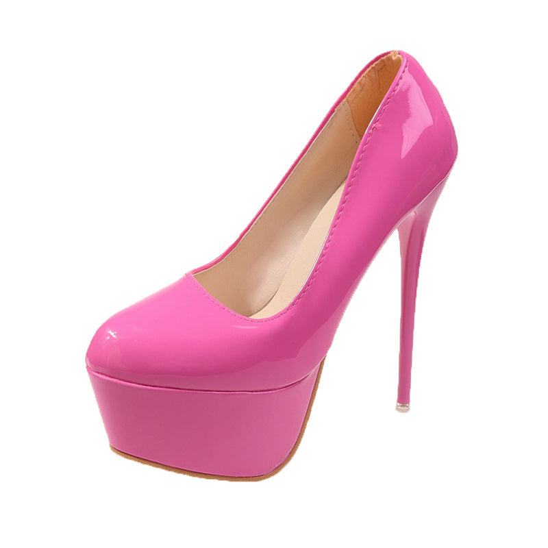 Damen Plateau-Pumps mit glänzendem Obermaterial und hohem Stiletto-Absatz