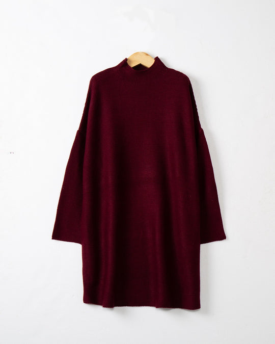 Damen Oversize Strick-Tunika mit kurzem Stehkragen und überschnittener Schulter Shop Nory