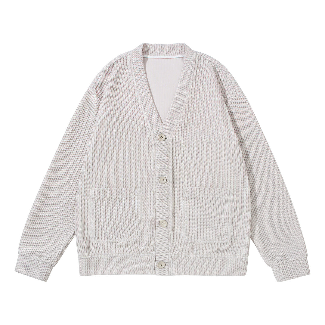 Unisex Strukturiertes Knopf-Cardigan mit V-Ausschnitt und aufgesetzten Taschen Shop Nory