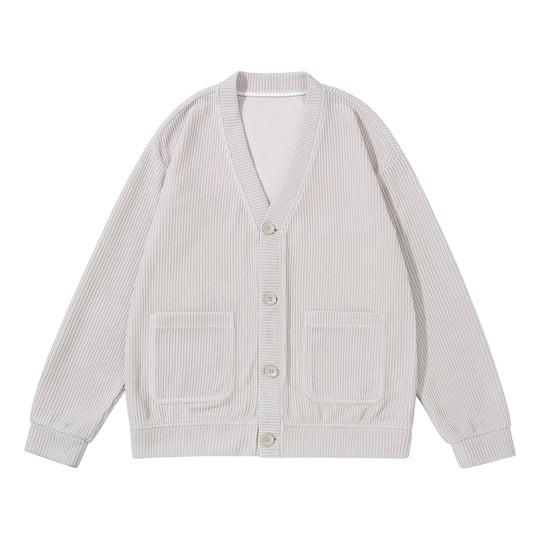 Unisex Strukturiertes Knopf-Cardigan mit V-Ausschnitt und aufgesetzten Taschen Shop Nory