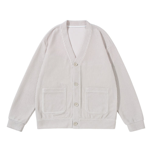 Unisex Strukturiertes Knopf-Cardigan mit V-Ausschnitt und aufgesetzten Taschen Shop Nory