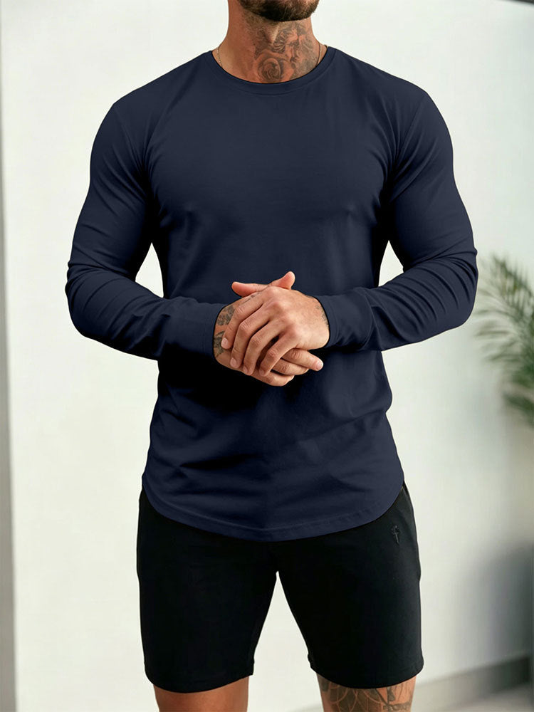 Herren Enganliegendes Langarm-Shirt aus Baumwollstretch mit Rundhals Shop Nory