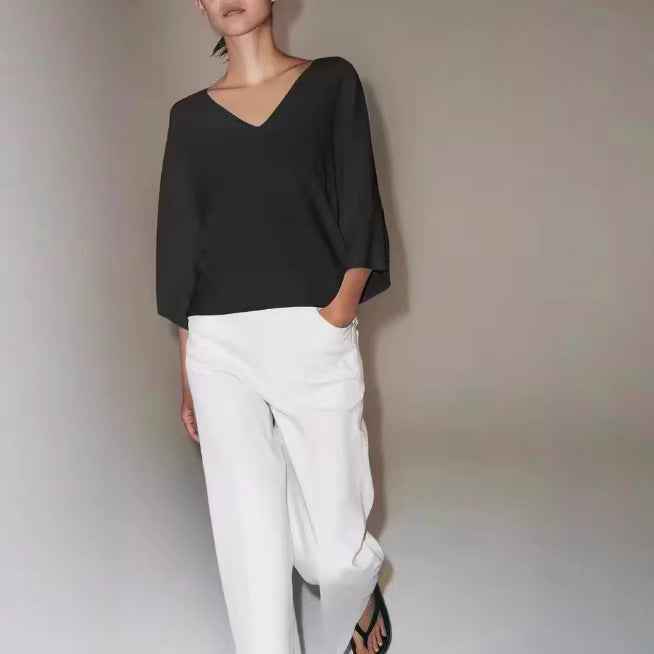 Damen Oversize V-Ausschnitt-Top mit Kimonoärmeln Shop Nory