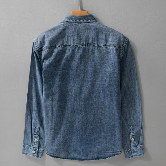 Herren entspanntes Denim-Overshirt mit Knopfleiste und Bruststickerei Shop Nory