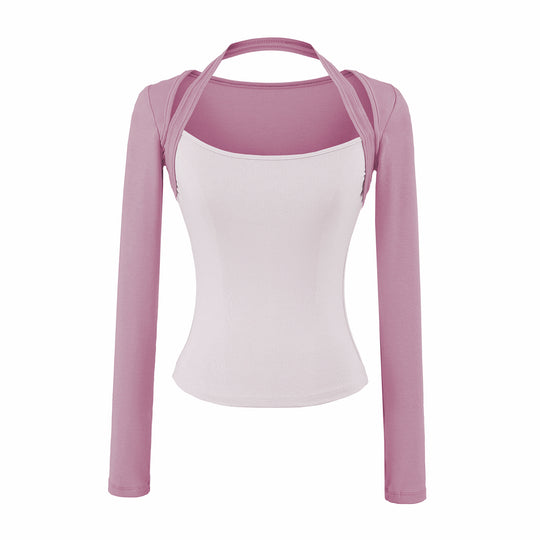 Damen Figurbetontes Layering-Top mit integriertem Bolero-Ärmel und Neckholder-Detail Shop Nory