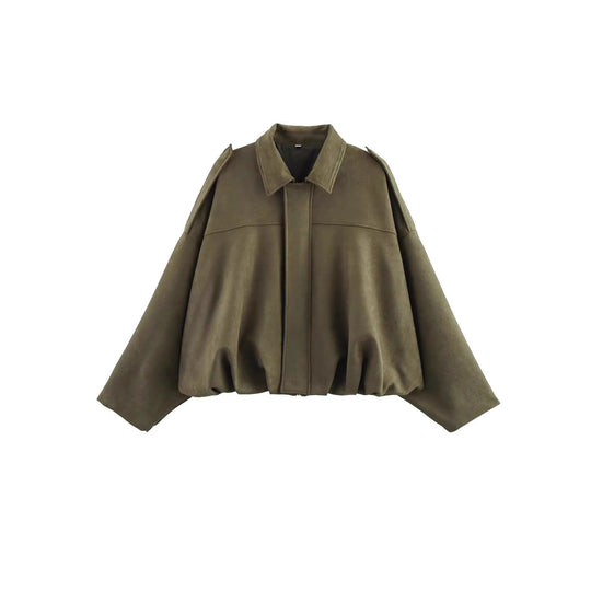 Damen Cropped Boxy Wildleder-Look Bomberjacke mit Epauletten-Schultern Shop Nory