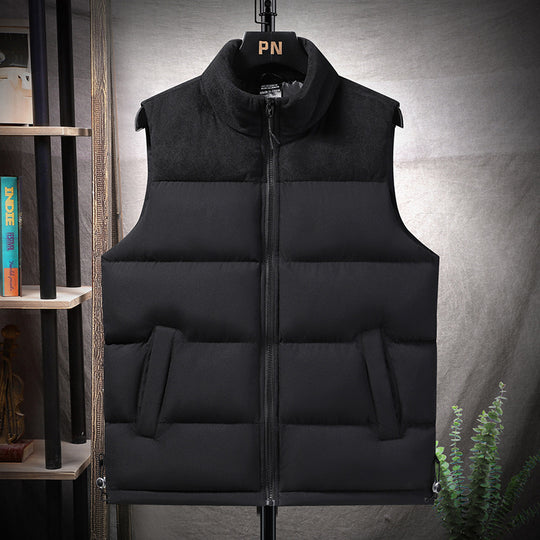 Herren Wattierte Steppweste mit hohem Kragen, Cord‑Schulterblende und verstellbaren Seitenschnallen Shop Nory