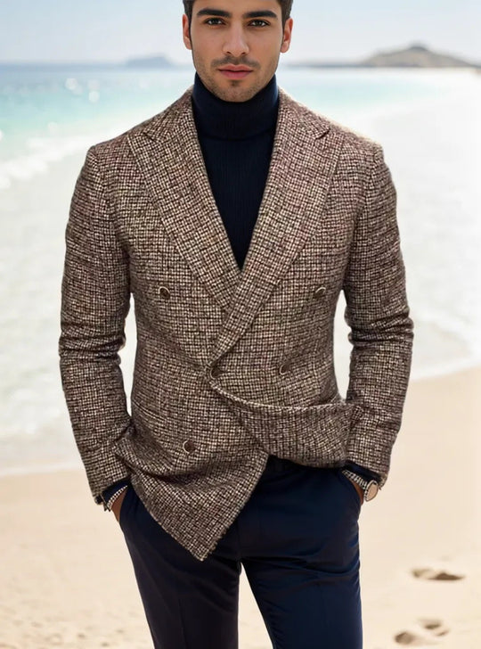 Herren nan zweireihiger strukturierter Wollmix-Blazer mit Peak-Revers und tailliertem Schnitt Shop Nory
