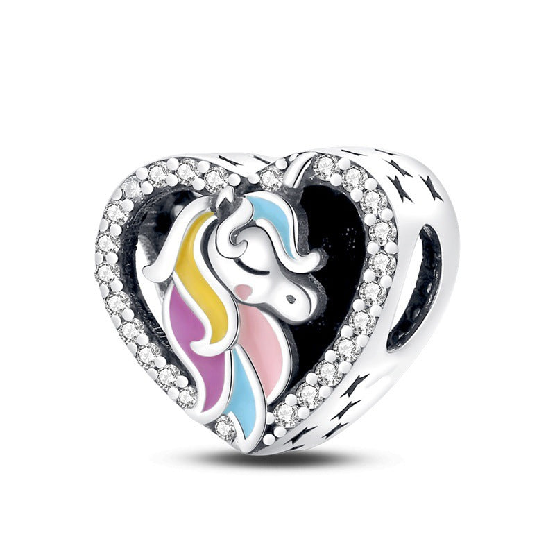 Filigraner Herz-Charms Anhänger mit Rosenmotiv und Zirkonia