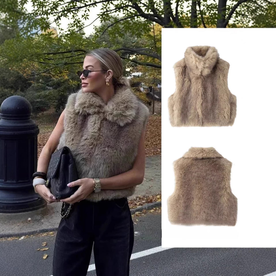 Damen Ärmellose Teddy‑Plüschweste mit hohem Stehkragen und dichtem Hochflor Shop Nory