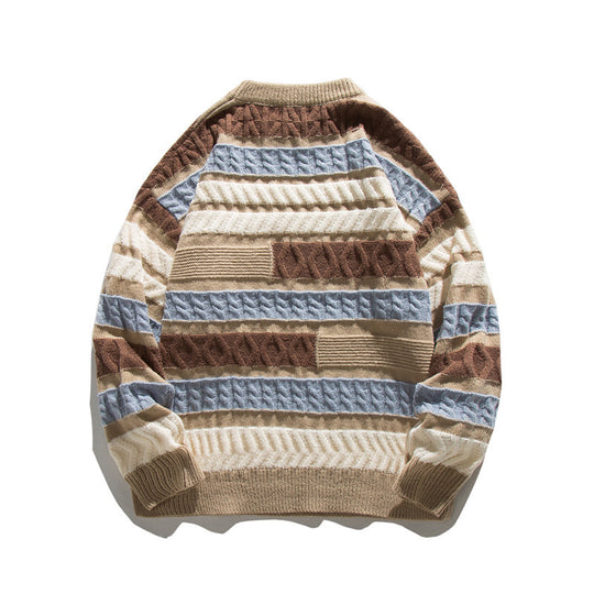 Unisex Oversize Grobstrickpullover mit strukturierter Blockstreifen-Optik und Rundhalsausschnitt Shop Nory