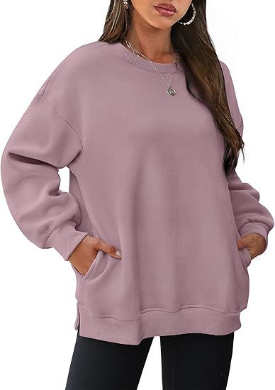 Damen nan lässiger Oversize-Sweatpullover mit seitlichen Eingrifftaschen, geripptem Saum und überschnittener Schulter Shop Nory