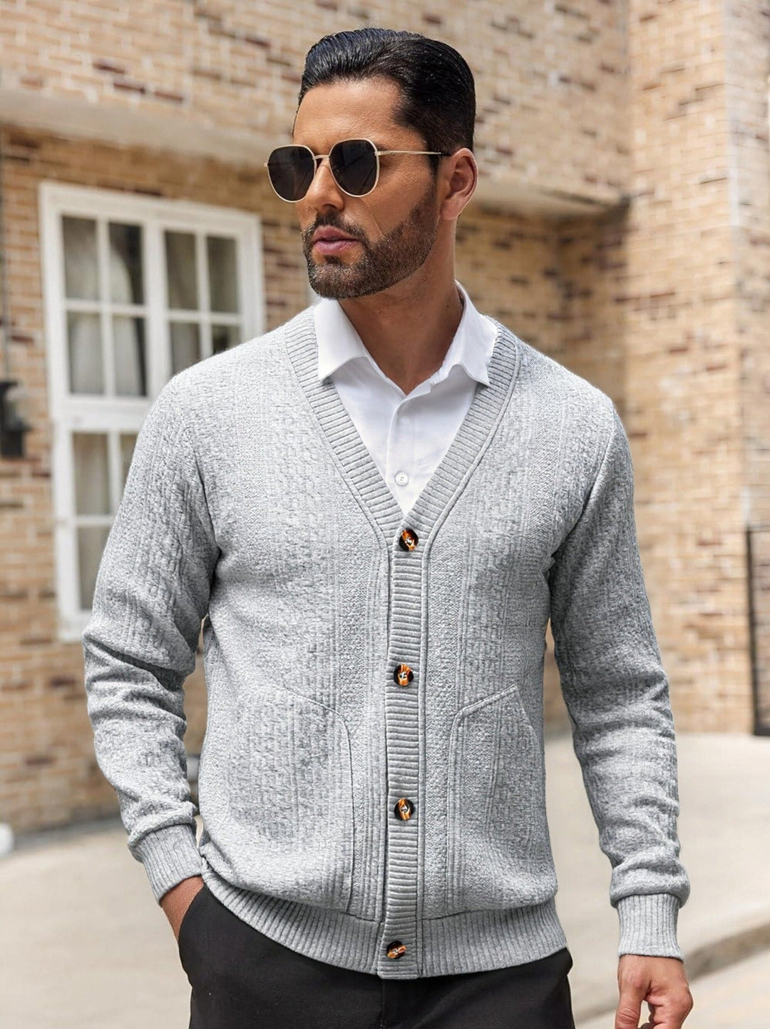 Herren Modischer Strickcardigan mit praktischen Taschen und einzigartiger Textur