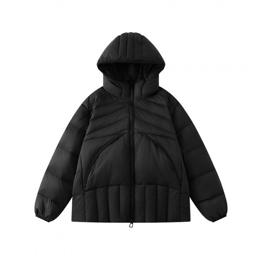 Unisex Kurz geschnittene wattierte Kapuzenjacke im Boxy-Pufferstil mit geometrischer Steppung Shop Nory