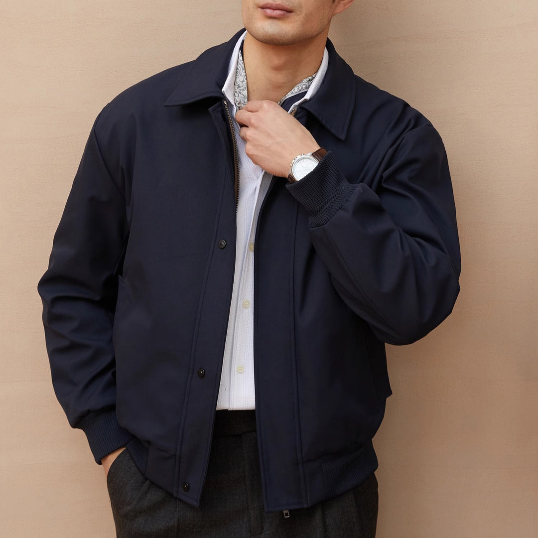 Herren klassische Harrington-Jacke mit Reißverschluss und Rippbündchen Shop Nory