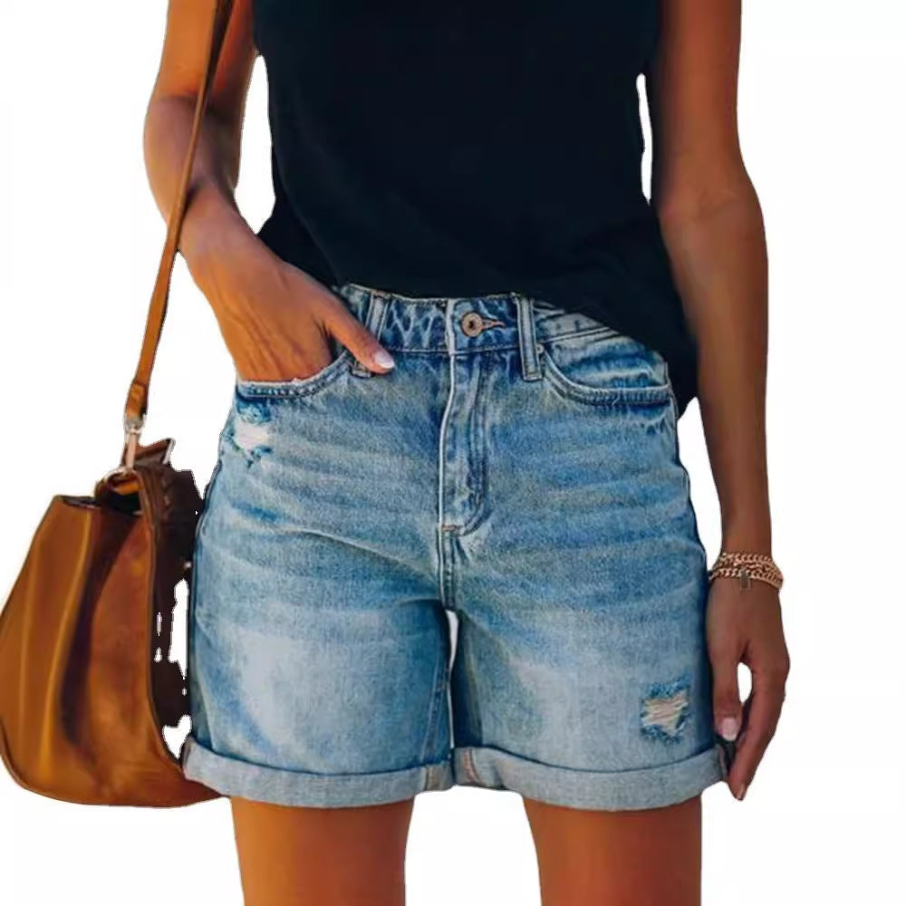Damen Jeansshorts im lässigen Relaxed Fit mit modischen Destroyed-Details