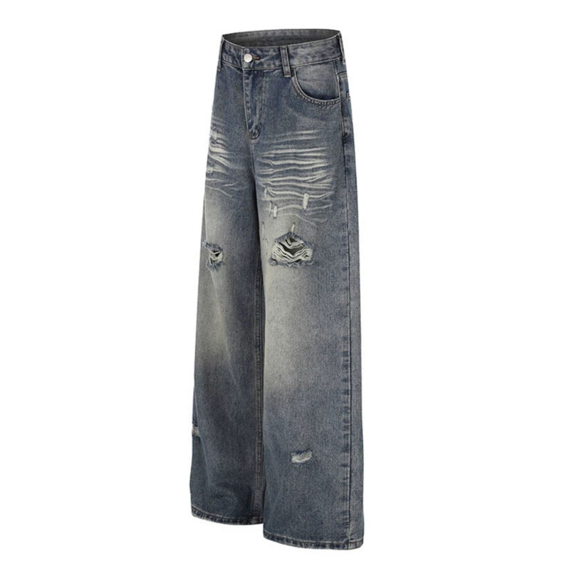 Damen Weite Destroyed Denim-Culotte-Jeans mit hoher Taille und Used-Effekt Shop Nory