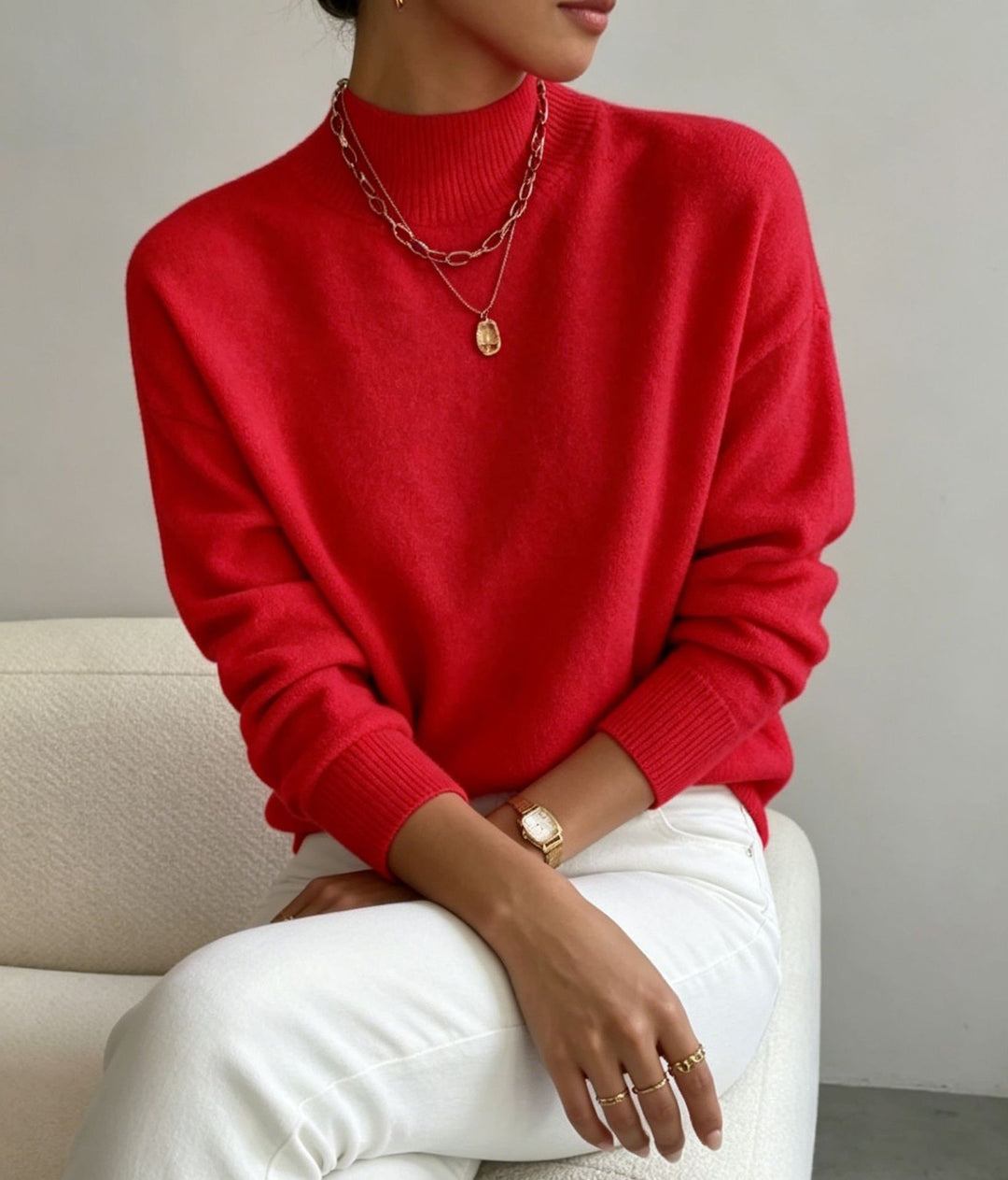 Damen kuscheliger Feinstrickpullover mit Stehkragen und überschnittener Schulter Shop Nory