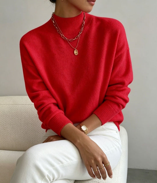 Damen kuscheliger Feinstrickpullover mit Stehkragen und überschnittener Schulter Shop Nory