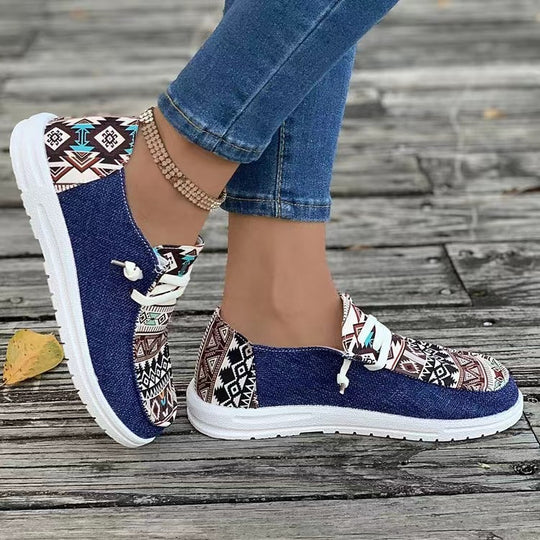 Damen Aztekische Slip-On Sneakers mit Strickoberteil und Mokassin-Naht Shop Nory
