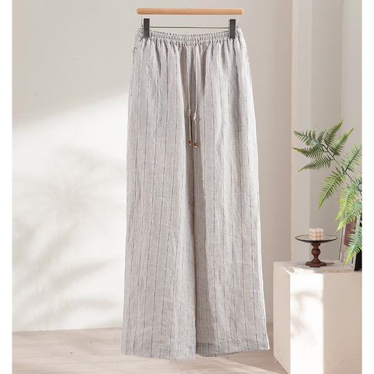 Damen Leichte Hochbund-Loungehose aus Leinenmix mit Tunnelzug und Nadelstreifen-Optik Shop Nory