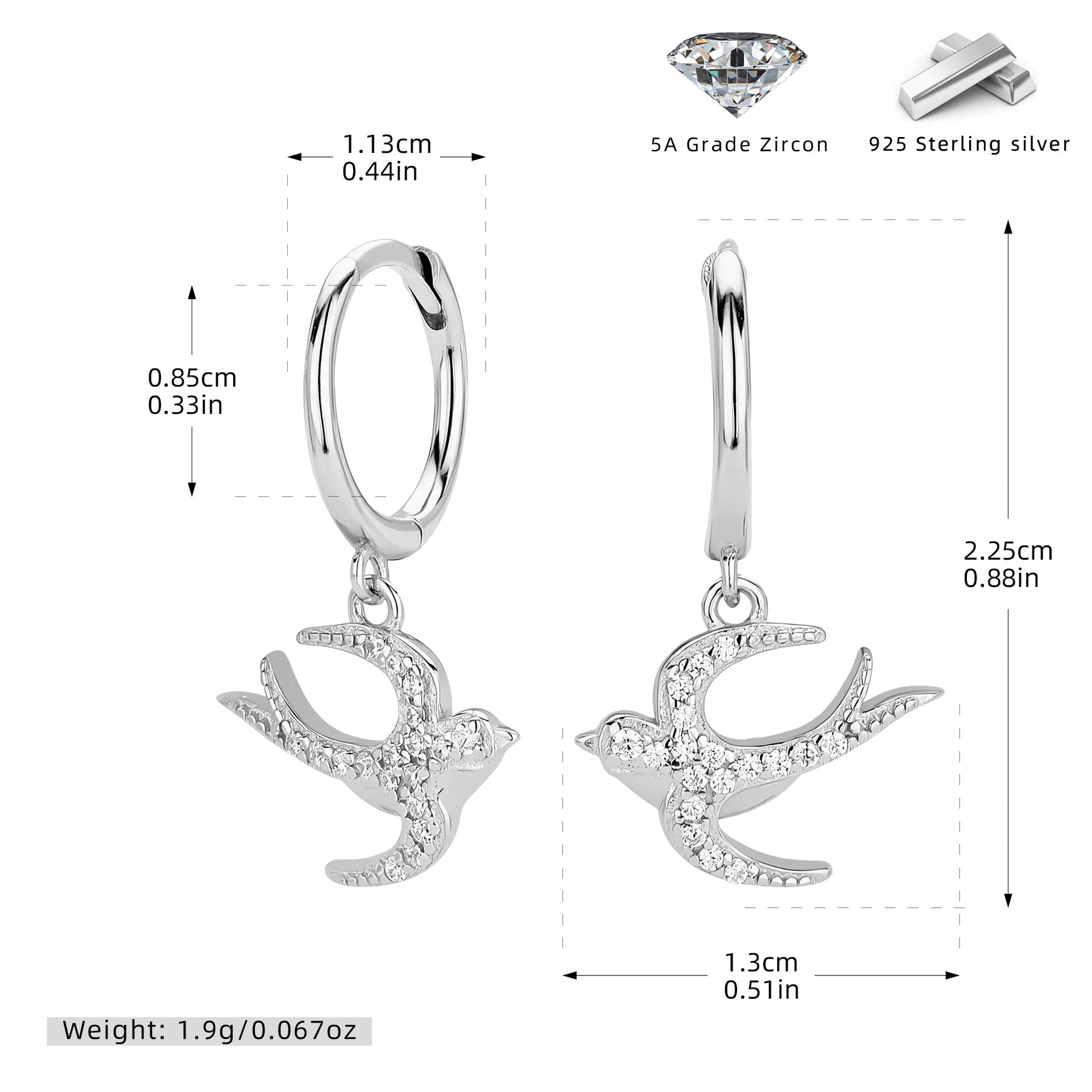 Damen Ohrhänger mit elegantem Schwalbenmotiv aus 925 Sterling Silber Shop Nory