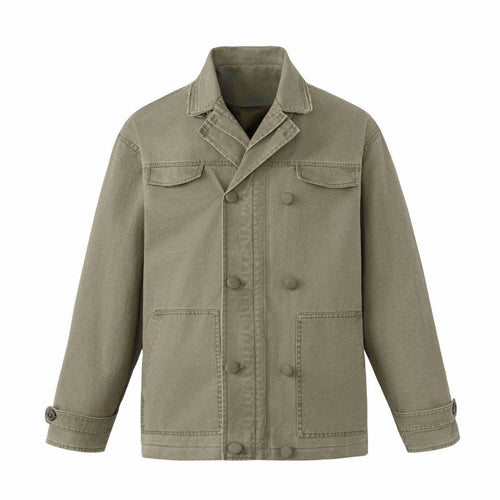 Unisex Robuste Canvas-Workwear‑Blouson mit doppelter Knopfreihe, aufgesetzten Fronttaschen und verstärkten Ärmeln Shop Nory
