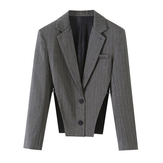 Damen Kurzgeschnittener Nadelstreifen-Blazer mit seitlichen Cut-Outs und Schnürdetail Shop Nory