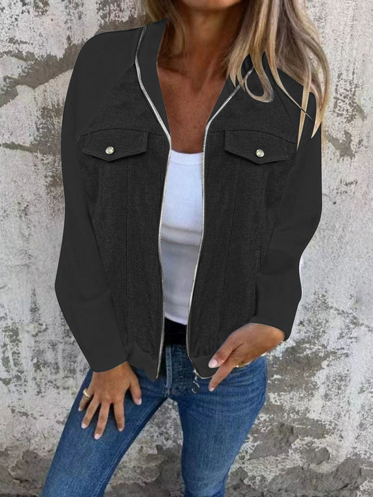 Damen Kapuzen‑Sweatjacke mit Jeansoptik‑Front, Brustklappen und Reißverschluss Shop Nory
