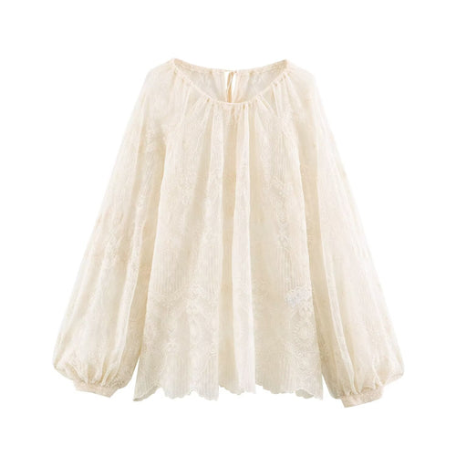 Damen Transparente Spitzenbluse im Peasant‑Stil mit Ballonärmeln Shop Nory
