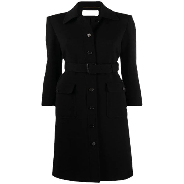 Damen Taillierter Midimantel mit Gürtel und Pattentaschen Shop Nory