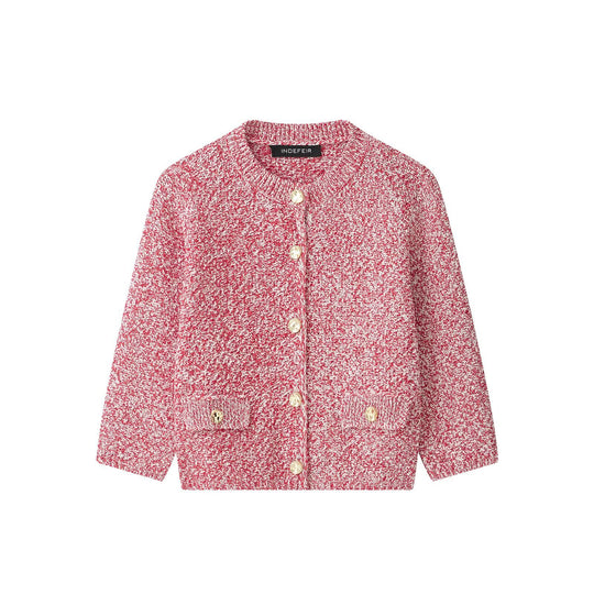 Damen Bouclé-Strickcardigan mit Perlmuttknöpfen und aufgesetzten Taschen Shop Nory