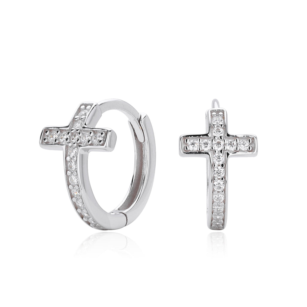 Damen Ohrhänger mit funkelndem Kreuzdesign aus hochwertigem 925 Sterling Silber und Zirkonbesatz Shop Nory