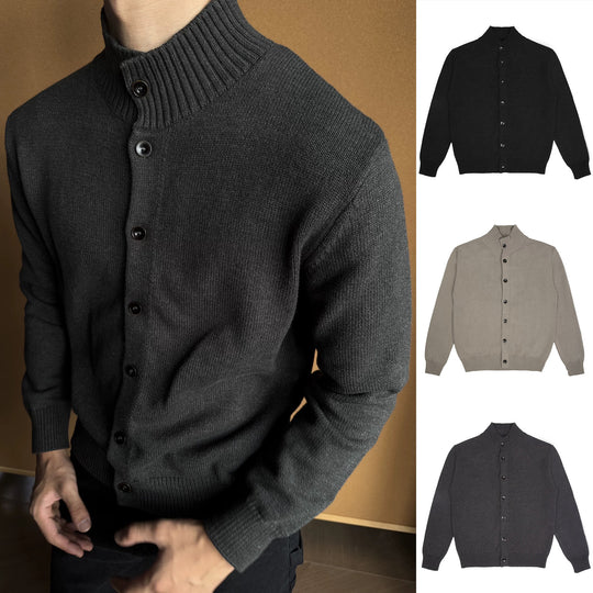 Herren Modischer Strickpullover mit Stehkragen und Knopfleiste Shop Nory