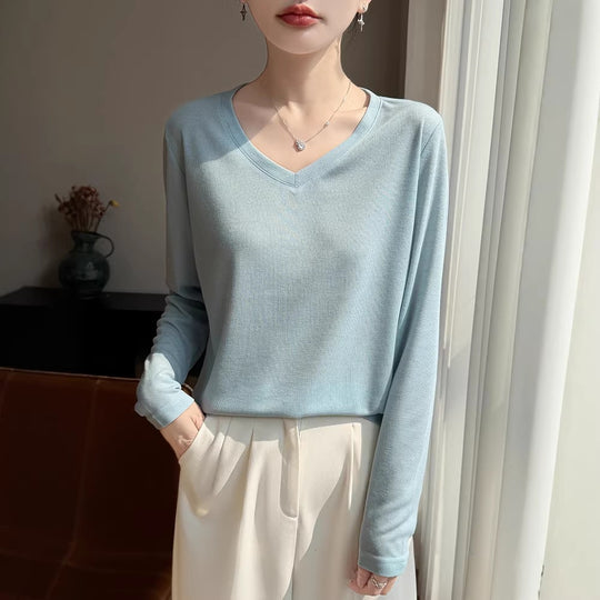 Damen Leichtes V-Ausschnitt-Feinstrick-Longsleeve Shop Nory