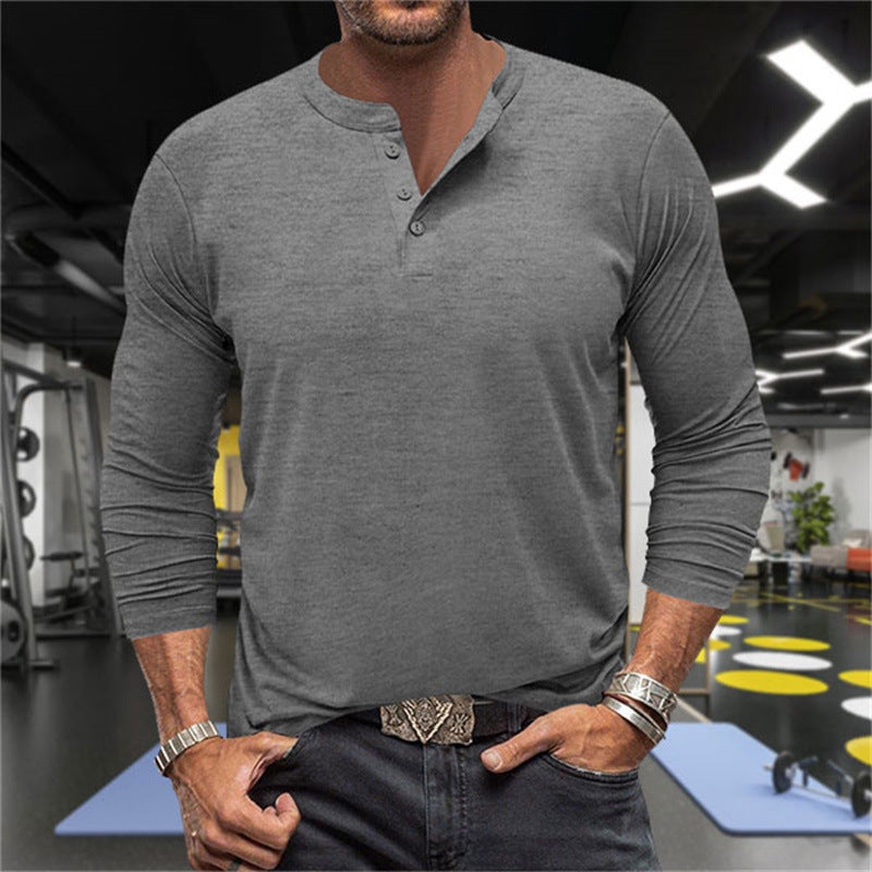 Herren Langarm-Henley-Shirt aus atmungsaktiver Baumwollmischung