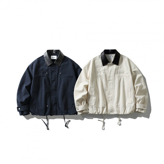 Herren Boxy-Utility-Jacke mit Kunstlederkragen, Tunnelzug und Druckknopfmanschetten Shop Nory