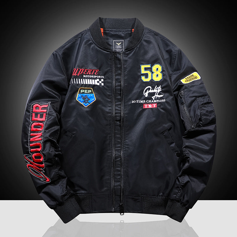 Herren Patchverzierte Piloten‑Bomberjacke aus Nylon mit Ärmeltasche und Rippbündchen Shop Nory