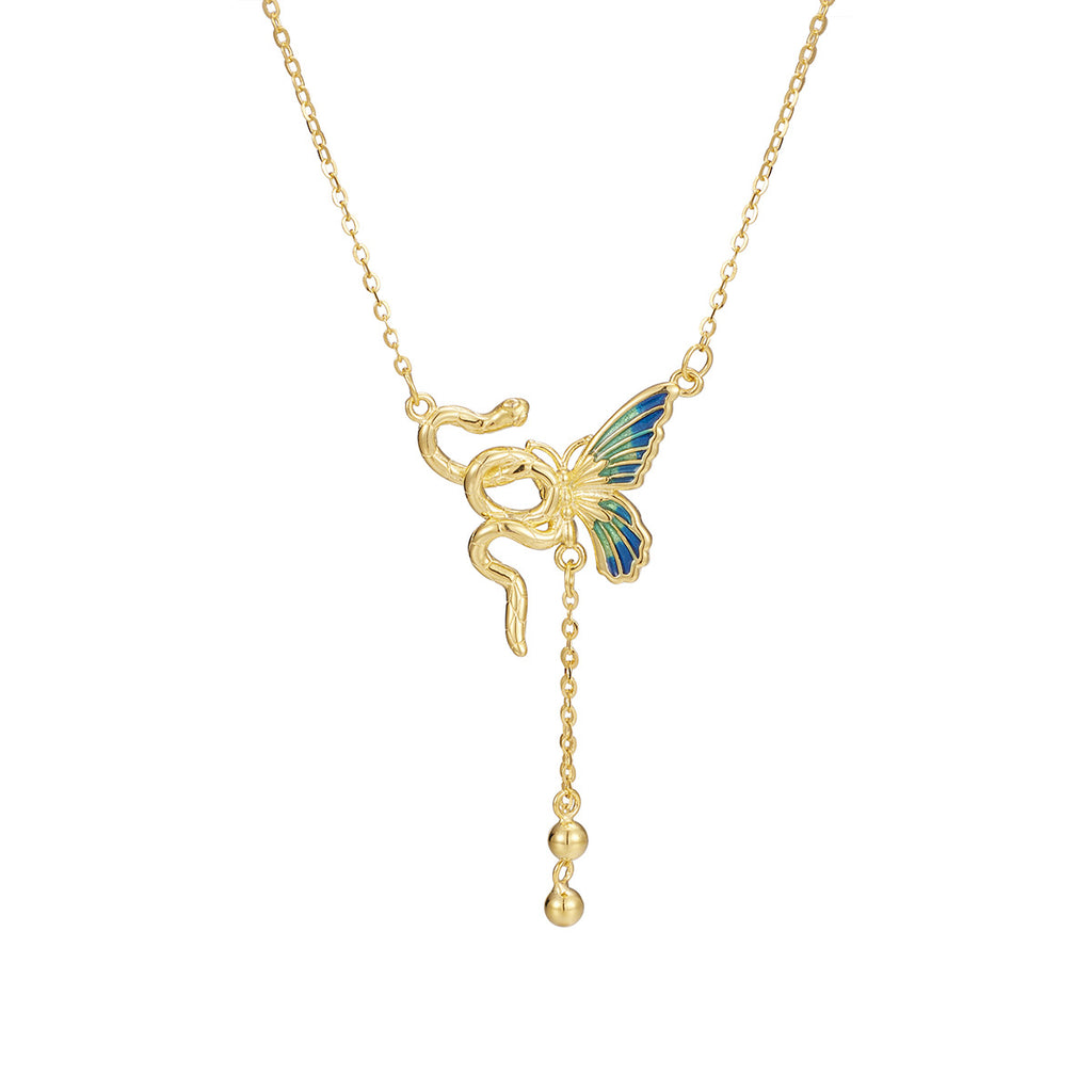 Damen Halskette mit ansprechendem Schmetterlings- und Schlangenmotiv Shop Nory