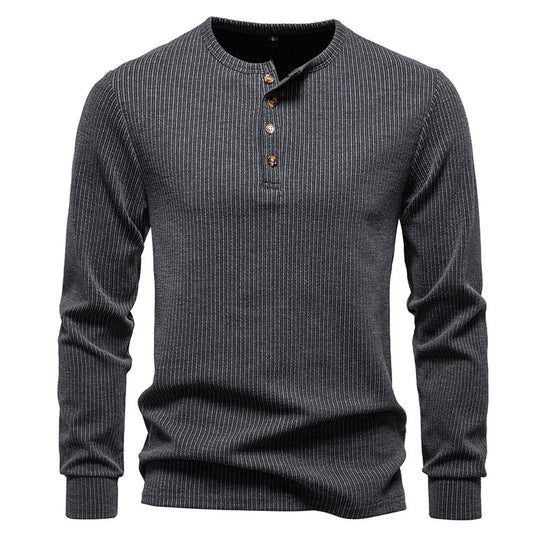Herren Slim-Fit Gerippter Henley-Langarmpullover mit Rundhalsausschnitt und Knopfleiste Shop Nory