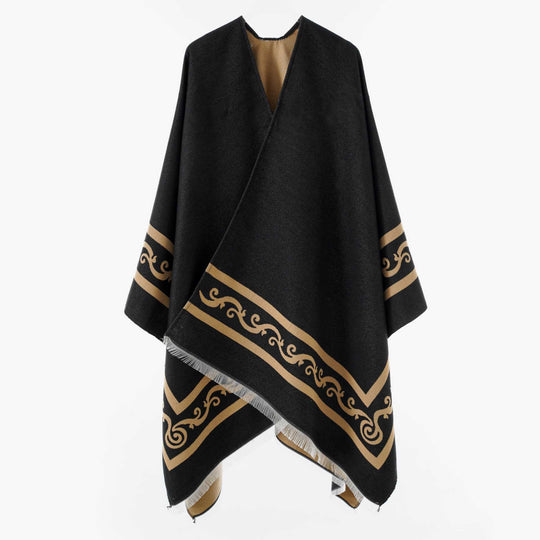 Damen Oversize Jacquard-Capeponcho aus Wollmix mit geometrischem Muster und Fransen Shop Nory