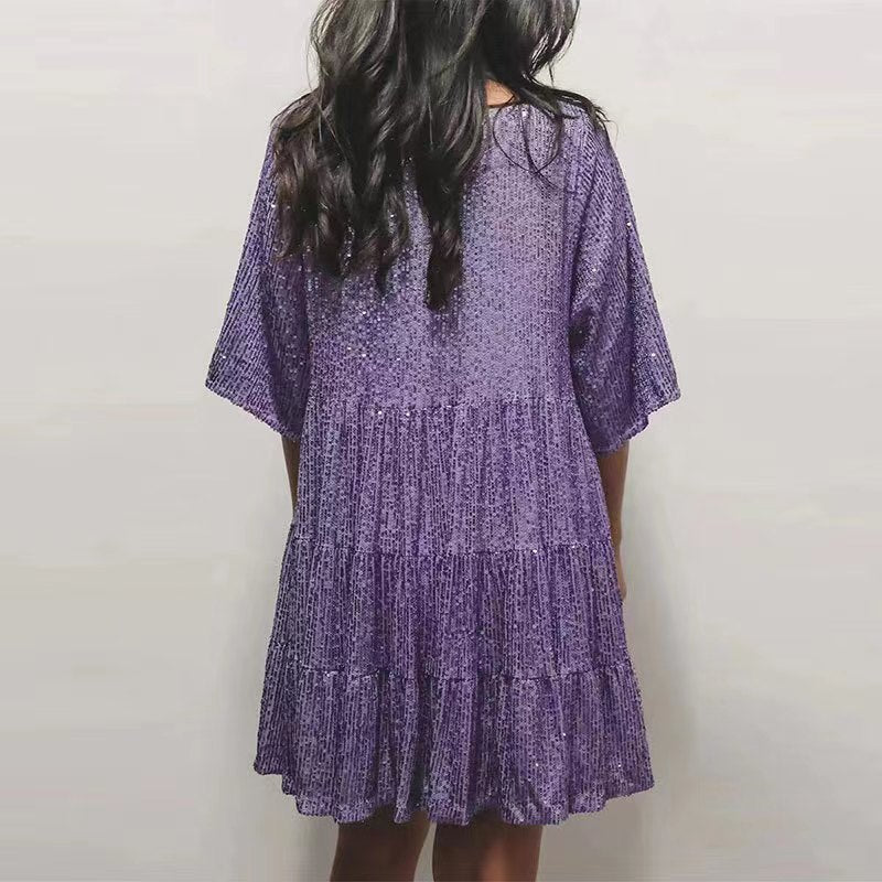 Damen funkelndes Mini-Kleid mit Pailletten und weitem Schnitt