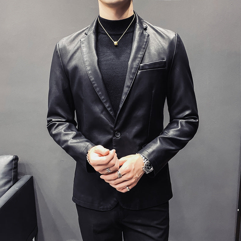Herren Slim-Fit Lederblazer mit taillierter Silhouette und klassischem Reverskragen Shop Nory