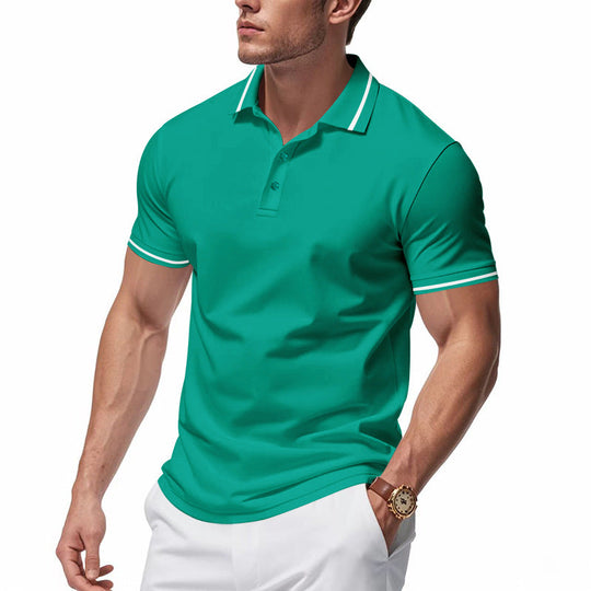 Herren nan atmungsaktives Interlock-Poloshirt mit Kontrast-Tipping, kurzer Knopfleiste und schmaler Silhouette