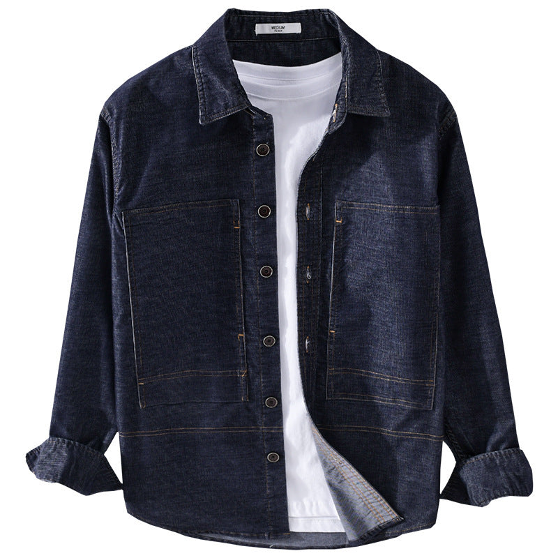 Herren Strukturierte Denim-Twill-Überhemdjacke mit großen aufgesetzten Taschen Shop Nory