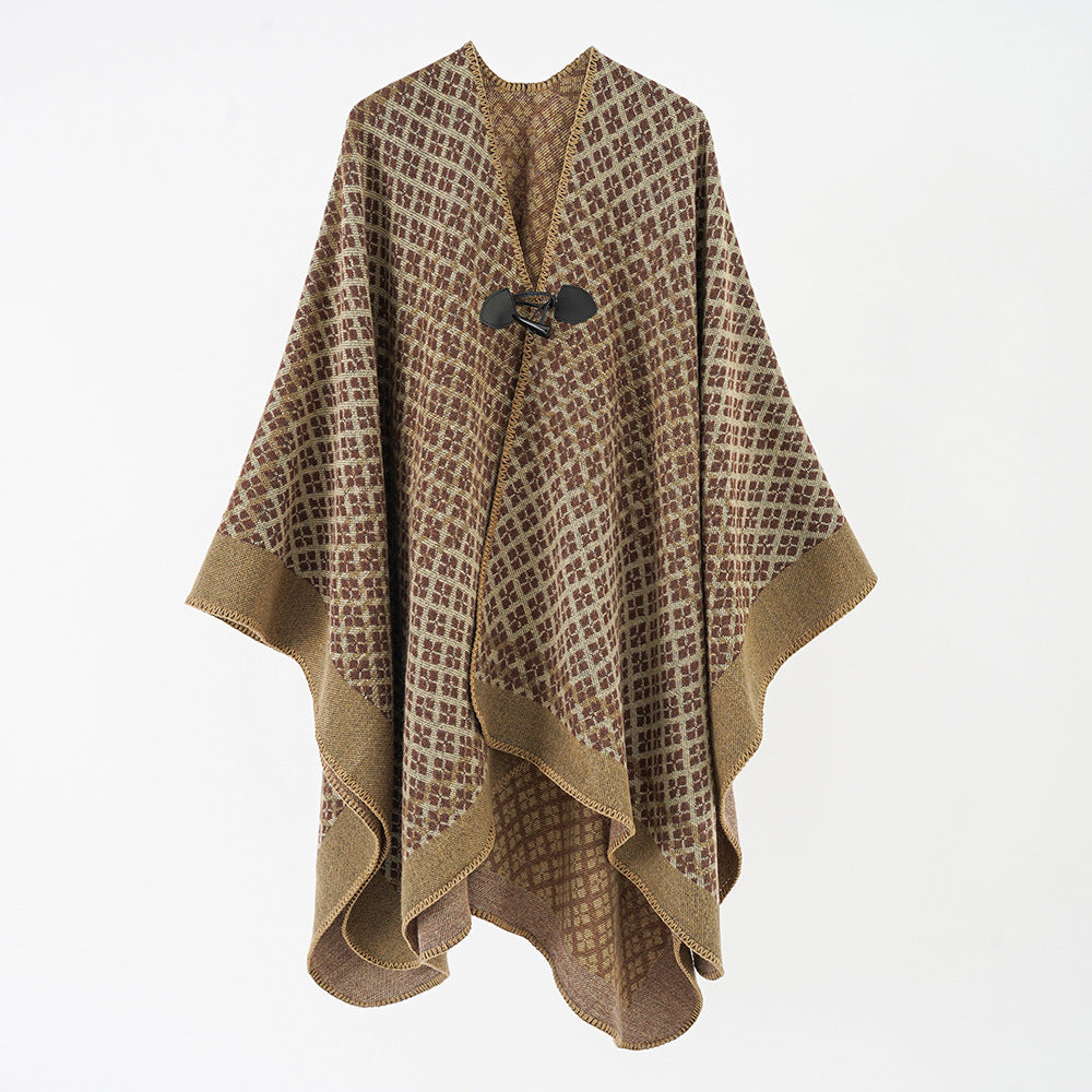 Damen Wollmischung Poncho mit Jacquard‑Muster und Knebelverschluss Shop Nory