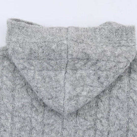 Damen Langgestrickter Kapuzen-Cardigan mit Zopfmuster und Knopfleiste Shop Nory
