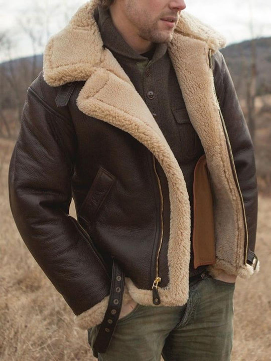 Herren Lammfelljacke mit Taschen und robustem Material